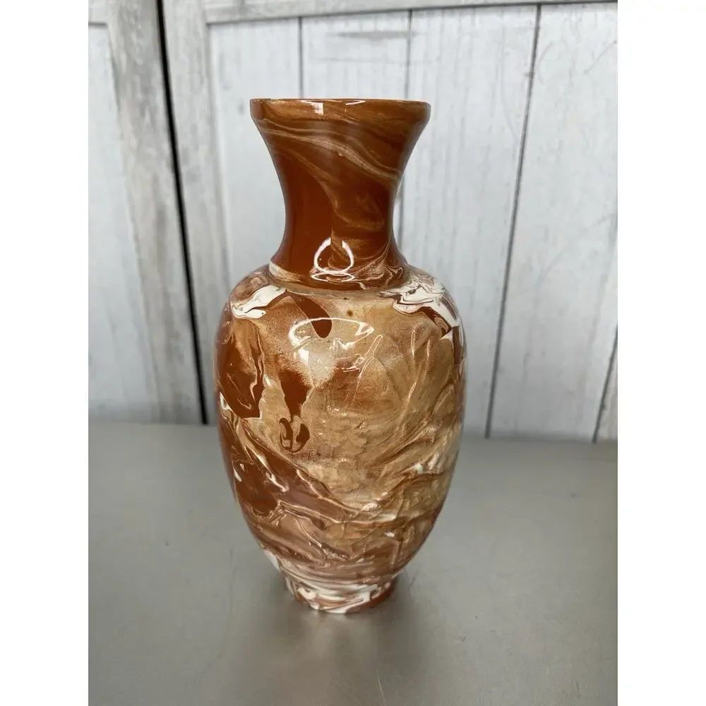 Handcrafted Swirled Pottery Alaska Vintage Mini Vase Orange White